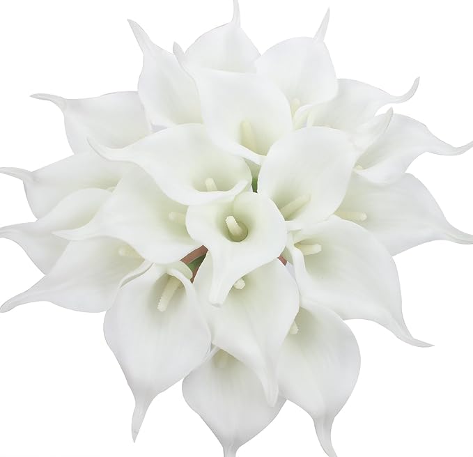 Duovlo 20pcs Calla Lily Bridal Wedding Bouquet Lataex Real Touch Artificial Flower Home Party Decor (Pure White)