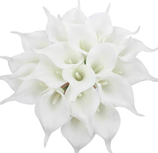 Duovlo 20pcs Calla Lily Bridal Wedding Bouquet Lataex Real Touch Artificial Flower Home Party Decor (Pure White)