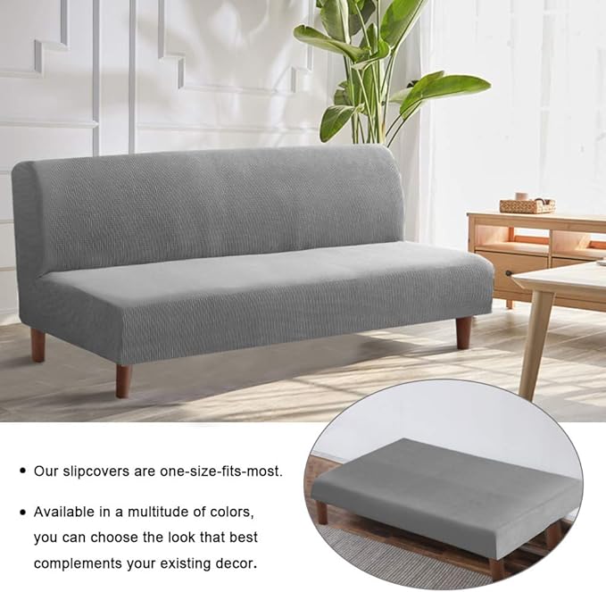 Flamingo P Stretch Armless Futon Covers - Full Queen Futon Couch Covers Slipcover - Soft Thick Jacquard Washable, Dove