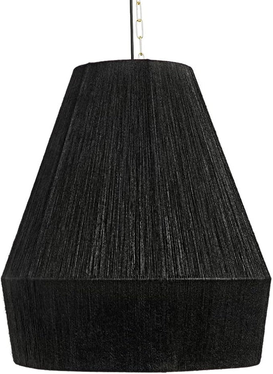 IKAL Black Jute Pendant Light Fixture - Semi Flush Mount - Contemporary Art Deco for Kitchen, Living Room, Bedroom, Outdoors. (Black Cable)