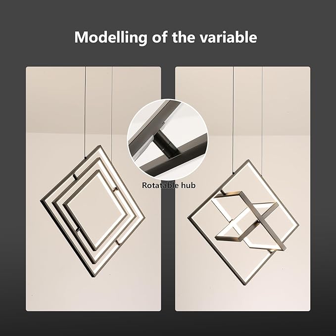Modern LED Black Square Chandelier Geometric Chandeliers LED Dimmable Hanging Pendant Light Contemporary Creative DIY Height Adjustable Lighting for Entryway Dining Room 3000-6000k