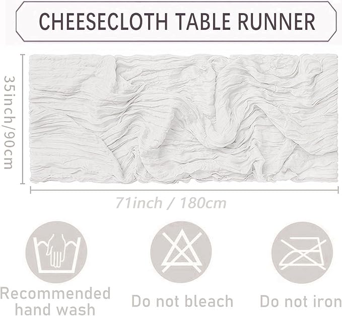 20 Pack White Cheesecloth Table Runners 35 x 71 Inch – Rustic Boho Gauze Table Runner for Wedding Arch, Party Decoration, Bridal Shower, Reception, Farmhouse Dining Decor