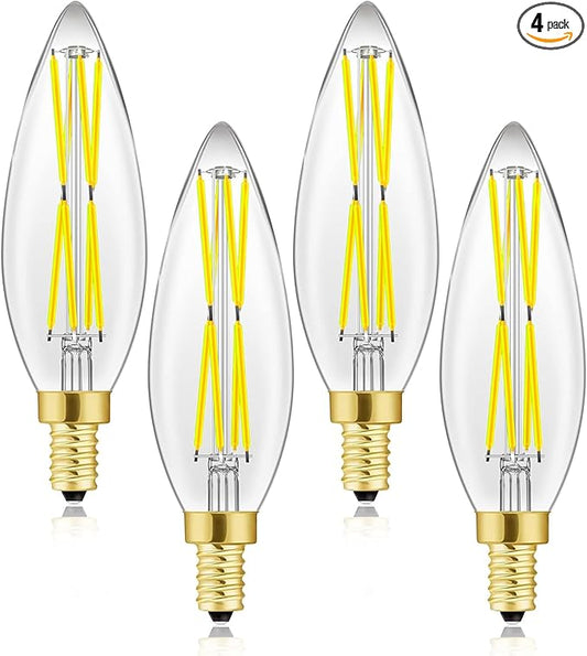 E12 Candelabra Bulbs 5000K Cool White,Dimmable Led Bulbs 8W,Candle Bulb 100 Watt Equivalent,Chandelier Light Bulbs 4.85In,Led Light Bulbs 850lm,4-Pack