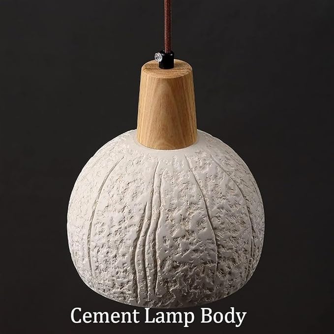 Cement Pendant Light Minimalist Industrial Hanging Lamp Wood Top Globe Pendant Fixtures for Bedroom Bedside Dining Room Kitchen Island Lighting