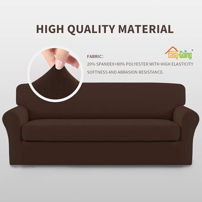 Easy-Going 2 Pieces Microfiber Stretch Sofa Slipcover – Spandex Soft Fitted Sofa Couch Cover, Washable Furniture Protector with Elastic Bottom Kids,Pet (Sofa, Coffee)