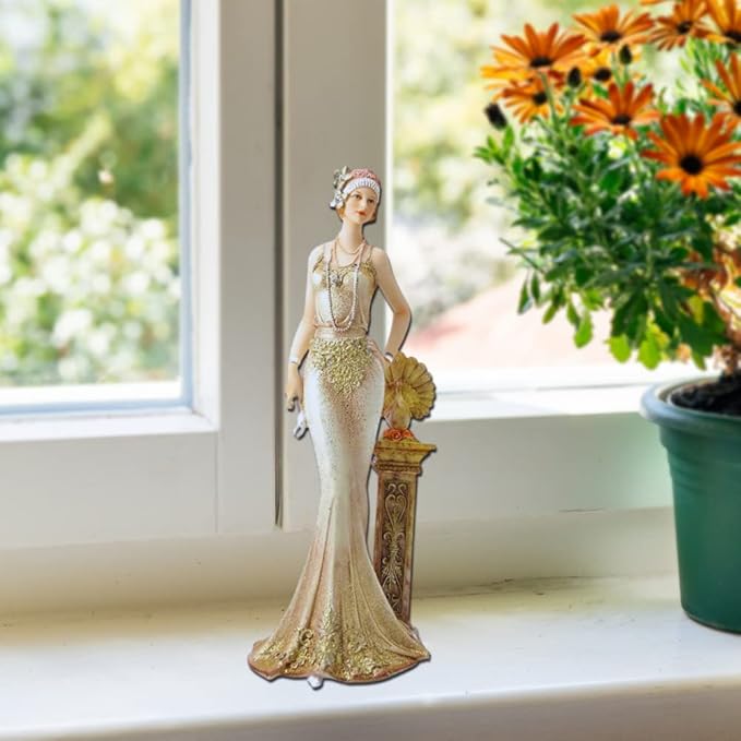 Comfy Hour Glamour Elegance Victorian Style Lady Collection Elegant Slim Lady Leaning On Pillar Collectible Figurine, 13-inch Height, Gold, Polyresin