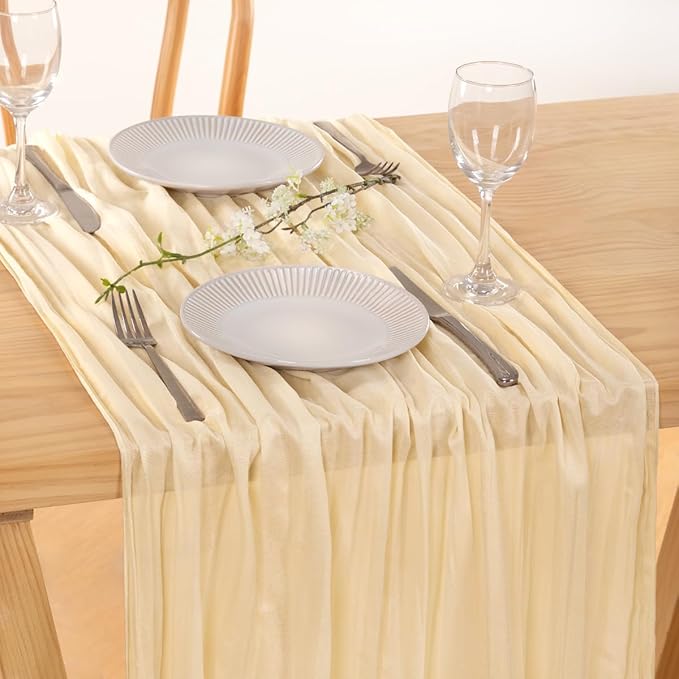 MLMC Beige Cheesecloth Table Runner 10ft Cream Rustic Gauze Cheese Cloth Table Runner 35x120 Inches Sheer Cloth Centerpiece for Wedding Baby Bridal Shower Christmas Home Decor