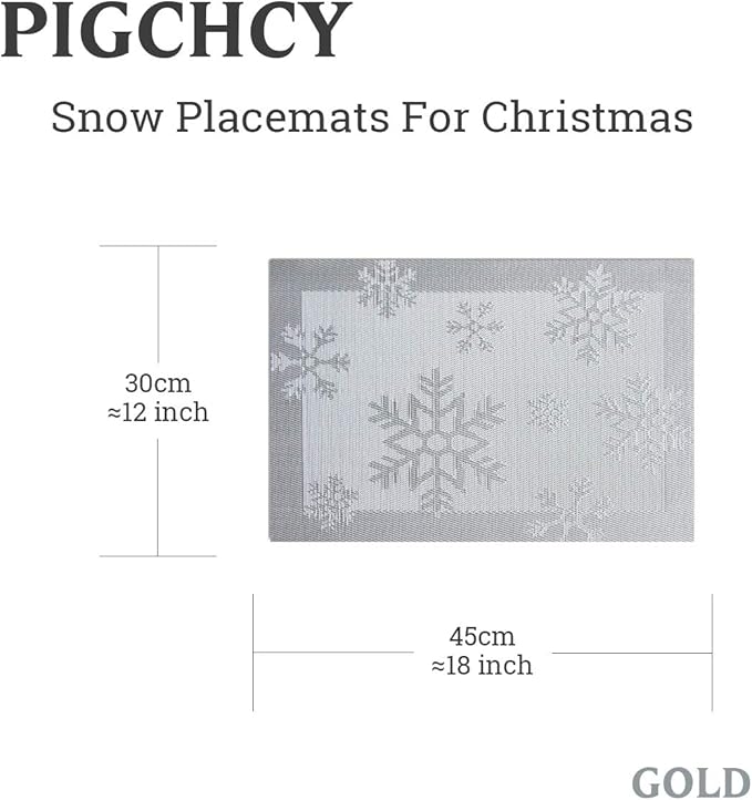 PIGCHCY Christmas Placemats Snowflake Woven Heat Resistant Placemats Washable Easy to Clean Table Mats for Dining Room and Decor(Set of 6, Silver)