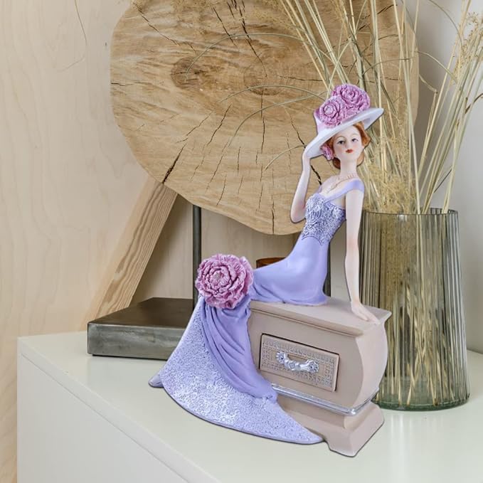Comfy Hour Glamour Elegance Victorian Style Lady Collection Peony Flower Lady Sitting On Dresser Chair Resin Collectible Figurine,11-inch Height, Pink & Light Purple