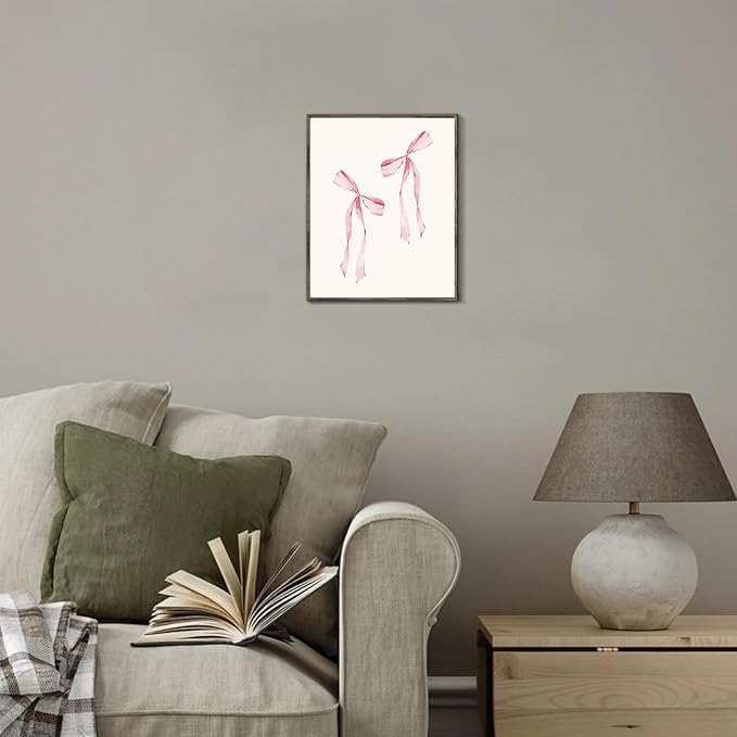 Preppy Watercolor Bows Canvas Posters Prints, Trendy Pink Bows Wall Art, Coquette Light Pink Cute Girly for Living Room Bedroom Poster 8x10 Unframed
