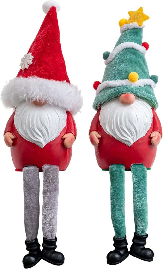 Resin Christmas Gnomes Decoration - 2PCS Xmas Long Dangle Leg Winter Gnomes Handmade, Gift Swedish Scandinavian Santa Claus Collectible Figurines for Home Table Ornament, Tiered Tray Decor