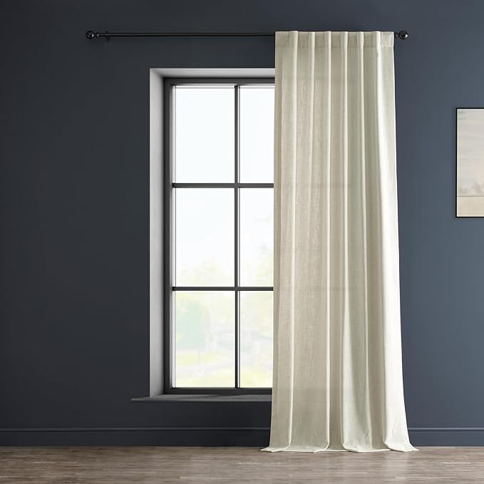 HPD Half Price Drapes Heavy Faux Linen Light Filtering Curtains for Bedroom 120 Inches Long (1 Panel) - Rod Pocket Curtains for Living Room - Window Curtains Home Decor - 50 X 120, Barley