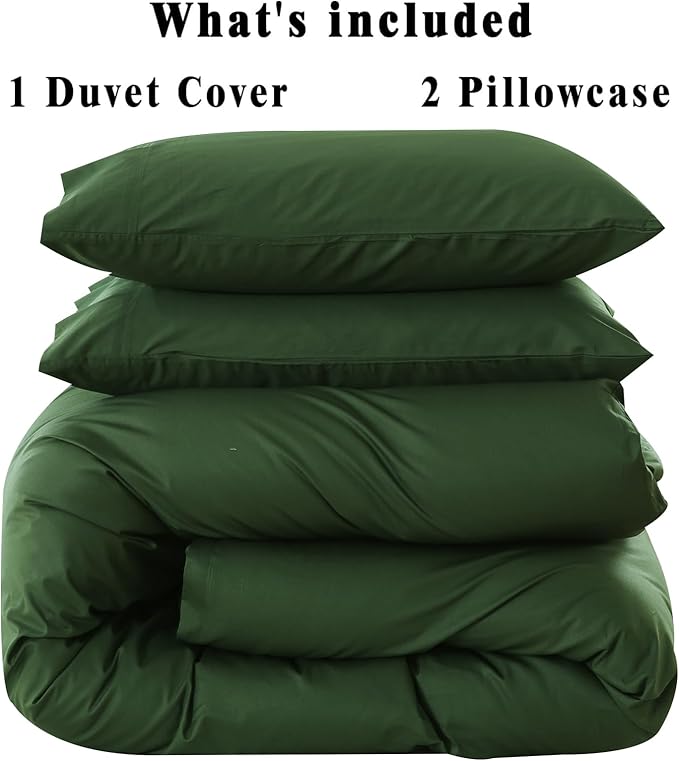 100% Organic Cotton Oversized King Duvet Cover 400 Thread Count Percale 120x98 Inches Sateen Comforter Cover Soft and Breathable Bedding Set 3 Piece（Forest Green,Oversized King）