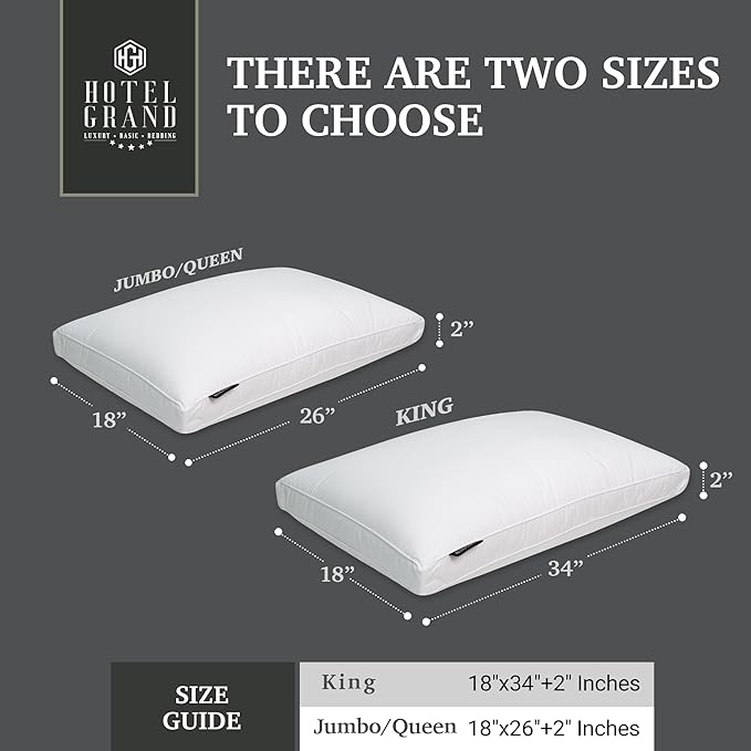 Hotel Grand Goose Feather Down Fiber Pillows Queen Size Set of 2, 100% Cotton Cover Hotel Collection Gusseted Bed Pillows for Back, Stomach or Side Sleepers, White