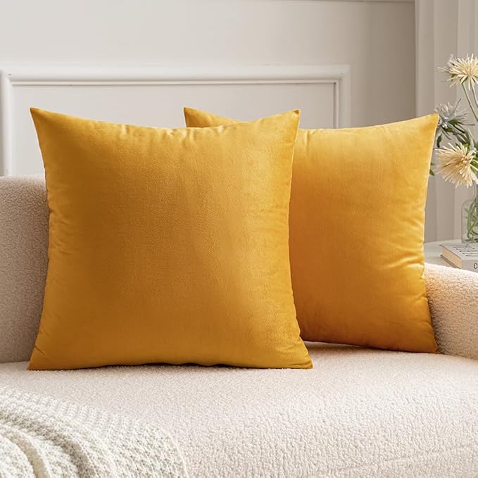 MIULEE Pack of 2 Velvet Soft Solid Decorative Square Throw Pillow Covers Set Cushion Case for Fall Sofa Bedroom Car 16x16 Inch 40x40 Cm Gold