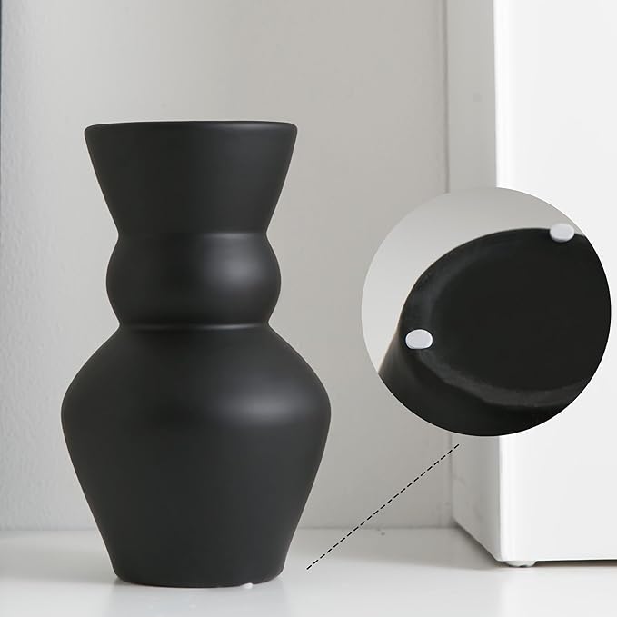 Black Ceramic Vase, Modern Matte Pampas Grass Vases, Boho Big Mouth Vase Home Decor for Centerpiece Wedding Party Living Room Office Bedroom, Housewarming Gift