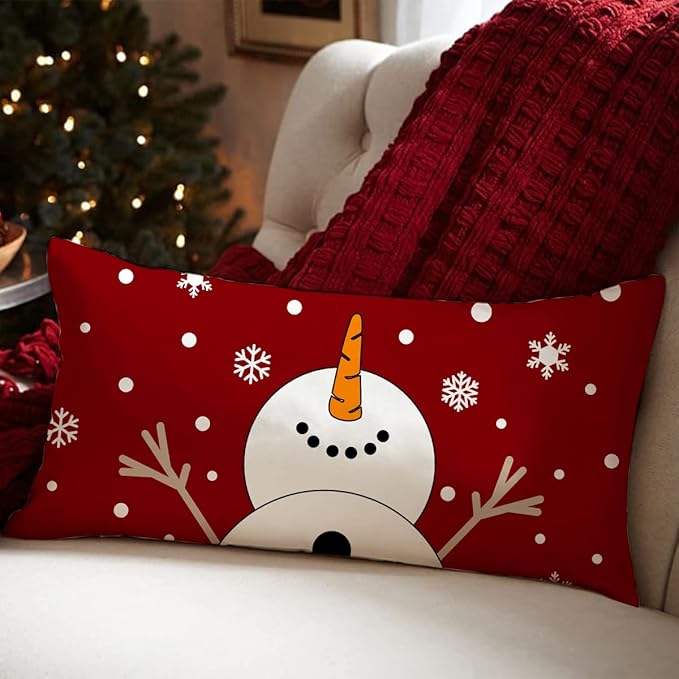Christmas Pillow Covers 12x20 Snowman Snowflake Merry Christmas Holiday Party Throw Pillow Cover Decorations Pillows Decorative for Sofa Winter Home Decor