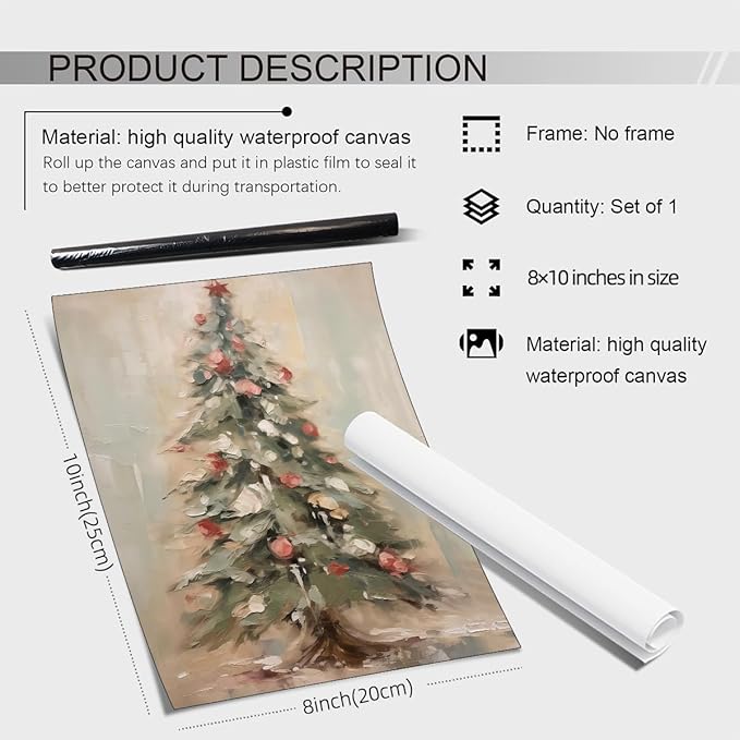 Winter Christmas Tree Wall Art Vintage Nature Botanical Pine Poster Forest Cottagecore Canvas Painting Prints for Living Room Office Wall Decor 08x10 inch Unframed