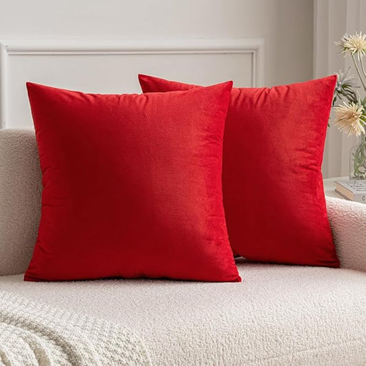 MIULEE 26x26 Inch Euro Sham Velvet Pillow Covers, Set of 2 Large Square Christmas Decorative Pillows -Bright Red Super Soft for King Bed, Sofa, Couch, Accent Chairs