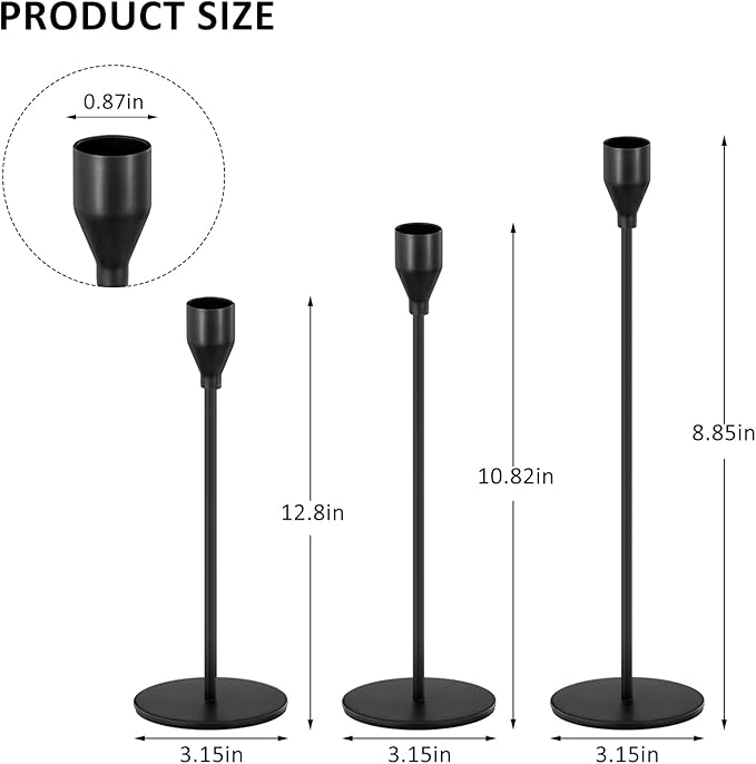 Black Taper Candle Holders Set of 9, Candlestick Holders, Candle Holders with 3 in 1 Candle Accessory Set, Metal Candle Stand for Mantle Table Centerpiece, Weddings, Dining, Housewarming