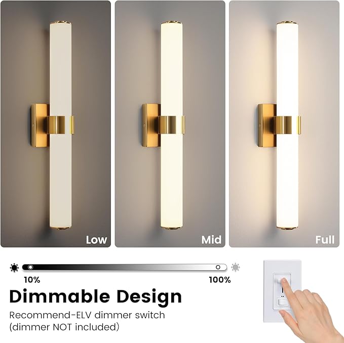 Bathroom Vanity Light Fixtures Over Mirror - 22.8 Inch Gold Bathroom Light Fixtures with Acrylic Shade 18W Dimmable 5CCT LED Vanity Light Modern Bathroom Sconces