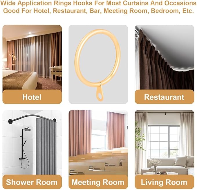 28 pcs 1.5-Inch Inner Diameter Metal Drapery Rings Curtain Rings with Eyelets, Fits Up to 1 1/4-Inch Rod, Warm Gold