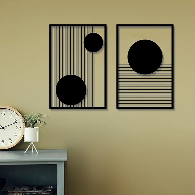 DUOOLN Large 2 Pcs Abstract Metal Wall Art,Black Modern Geometric Wall Decor Hanging,Minimalist Single Line Art Wall Décor Sculptures, Living Room Bedroom Bathroom Office Farmhouse Decoration