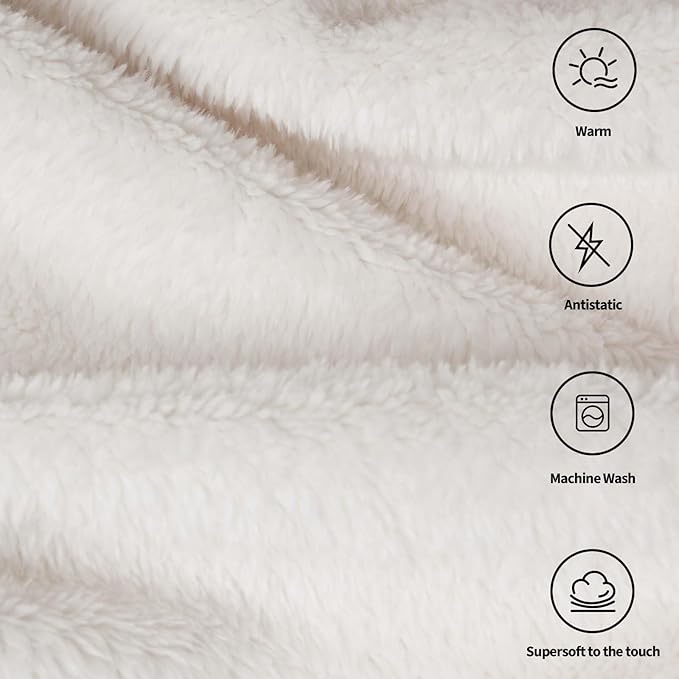 Plush Fleece Throw Blanket for Couch and Bed, Fluffy Fuzzy Cozy Soft Blankets All Season Use (50x60 Inches,White)