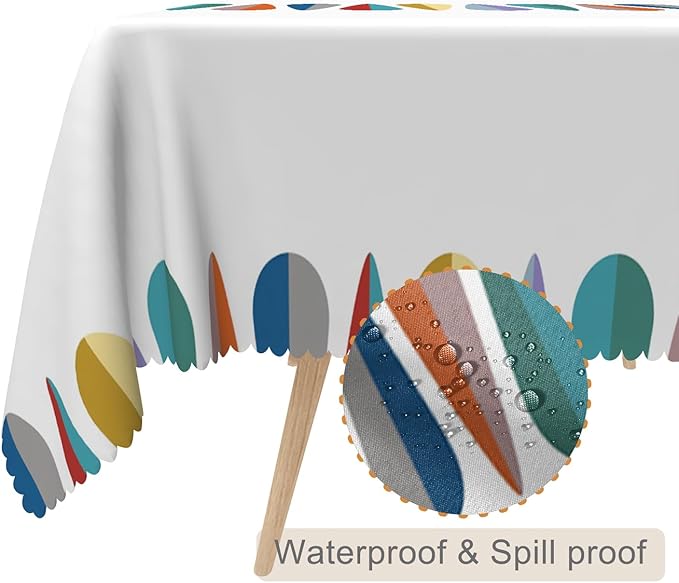 52x70inches Rectangle Tablecloth Mid Century Modern 1950S Abstract 1960S Colors Fashion Fifties Table Cloth Stain Resistant Waterproof Table Cover for Outdoor Party Picnic Kitchen Home Decor