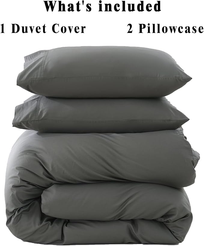 100% Organic Cotton Duvet Cover King 400 Thread Count Sateen Comforter Cover Soft and Breathable Cooling Bedding Set 3 Piece（Dark Grey,King）