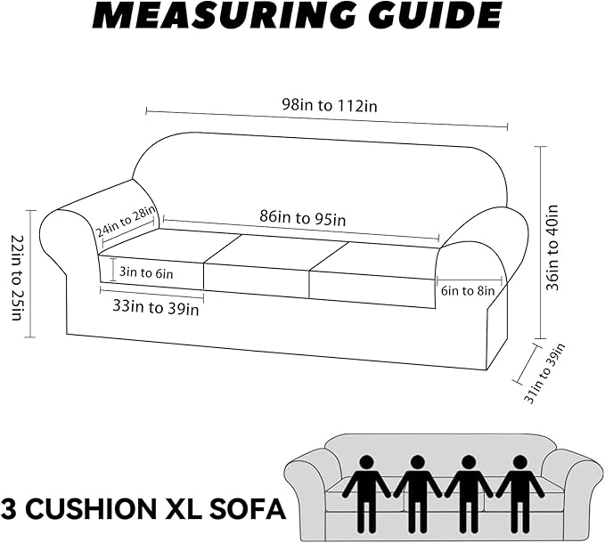 Sofa Slipcover with Armrest Pockets 4-Piece Set, Stretch Faux Leather Extra Large Couch Covers for 3-Cushion Couches(Fits 98-112") - Machine Washable, Pet & Kid Friendly - Dark Gray