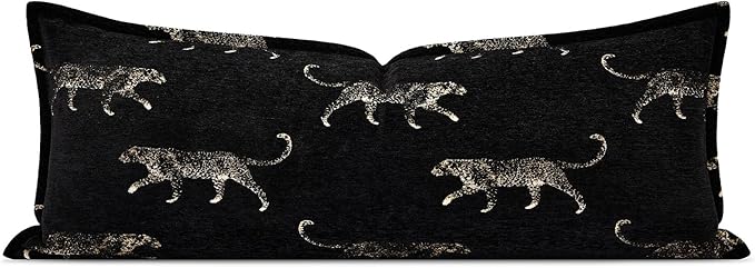 Decorative Lumbar Pillow Cover 14x36, Luxury Double Sided Gold Cheetah Pattern Jacquard Embroidered Long Pillow Cover, Anthropology Pillowcase for Bed Couch Sofa Bedroom Living Room