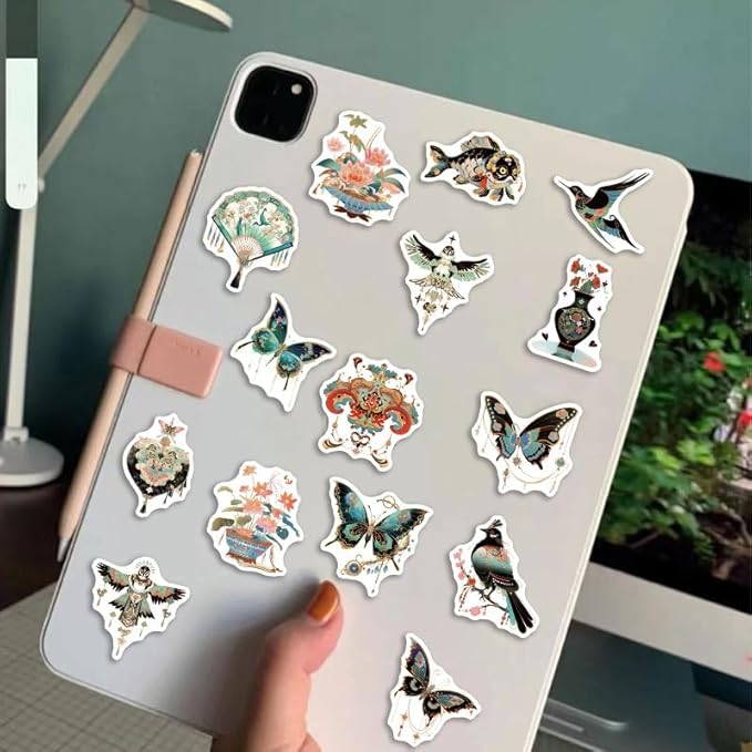 Vintage Chinoiserie Art Stickers - 50Pcs Vinyl Waterproof Chinese Elements Aesthetic Stickers for Water Bottle,Laptop,Scrapbooks,Tumblers