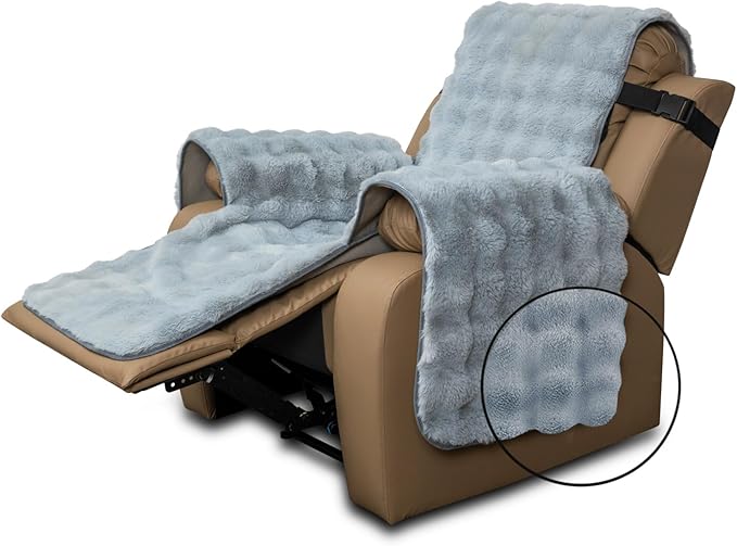 Plush and Fuzzy Shaggy Couch Cover, Dog Pad Faux Fur Sofa Cover, Water Resistant Slipcover, Non-Slip Furniture Protector for Kids,Dogs,Cats.(Light Gray-Bubble, Small Recliner)