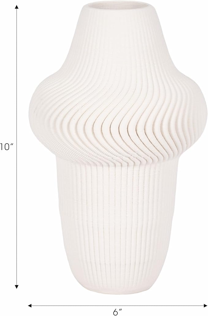 Texture Ceramic Vase for House Decor - 3D Printed Design, Perfect as a Flower Vase for Bedroom, Table, and Office Display - Modern Sculpted Home Accent for Room and Living Room Decor – 10", Ivory