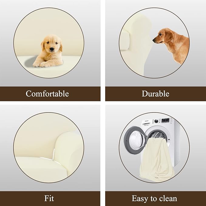 Easy-Going Stretch Sofa Slipcover, 2-Piece Sofa Cover Furniture Protector Couch Microfiber Super Soft Sturdy with Elastic Bottom Pets, Kids, Children (Oversized Sofa, Ivory)