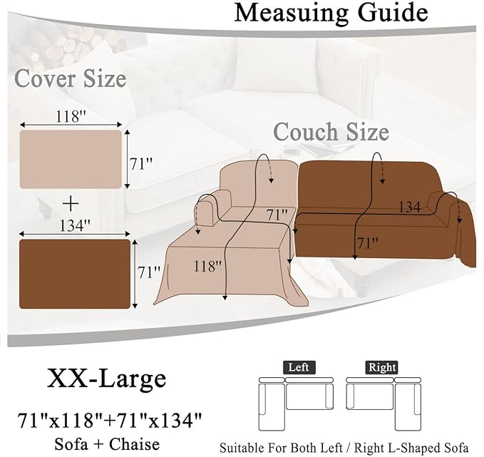 ALIECOM Sectional Couch Covers L Shape Sectional Sofa Cover for Dogs 2 Piece Thick Chenille L Shaped Couch Cover Blanket Chaise Sofa Slipcovers Pet Furniture Protector Washable (XX-Large, Beige)