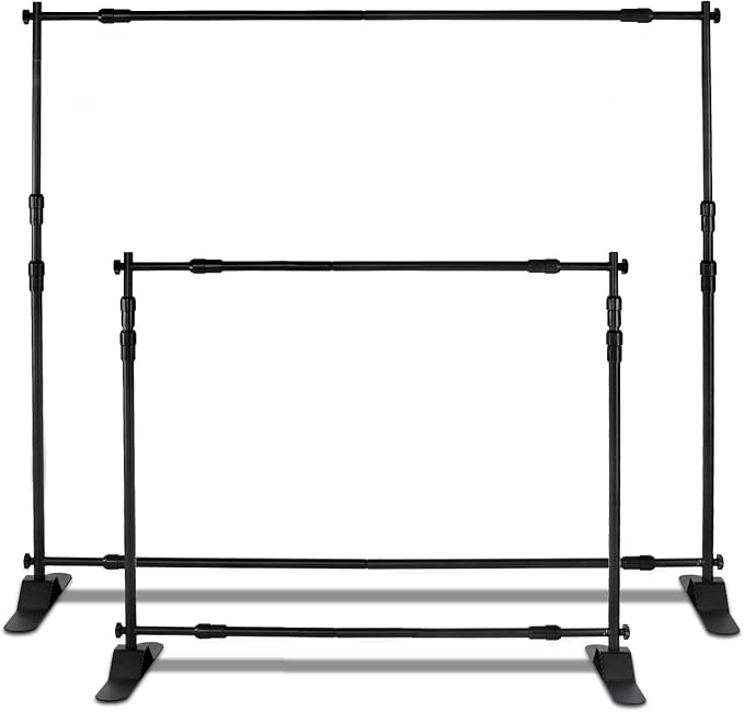Photo Backdrop Stand - Heavy Duty Banner Holder Adjustable Photography Poster Stand - Height Up to 8x8 ft for Trade Show, Photo Booth, Parties, Wedding, Birthday, Photoshoot Background