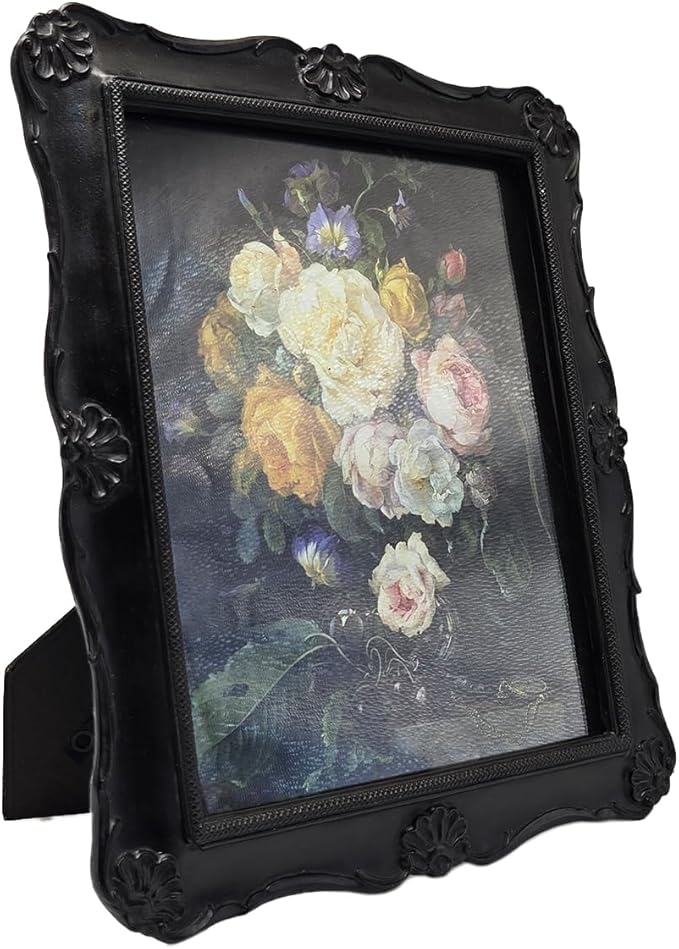 SYLVIA'S SHOP 8x10 Vintage Picture Frame, Antique Black Ornate Photo Frame, for Tabletop and Wall Display, Decorative Floral Design Retro Home Decor, Photo Gallery Art