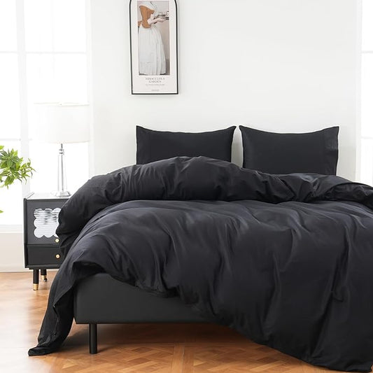 100% Organic Cotton Oversized King Duvet Cover 400 Thread Count Percale 120x98 Inches Sateen Comforter Cover Soft and Breathable Bedding Set 3 Piece（Black,Oversized King）