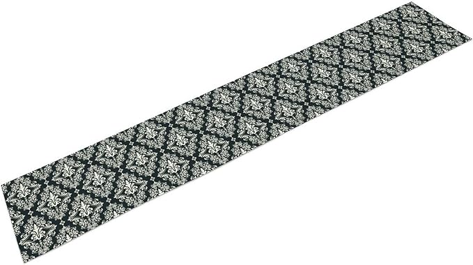 Damask Pattern Table Runner ,Exquisite Black White Baroque Table Runner for Kitchen Dining Party Decor 13x36in