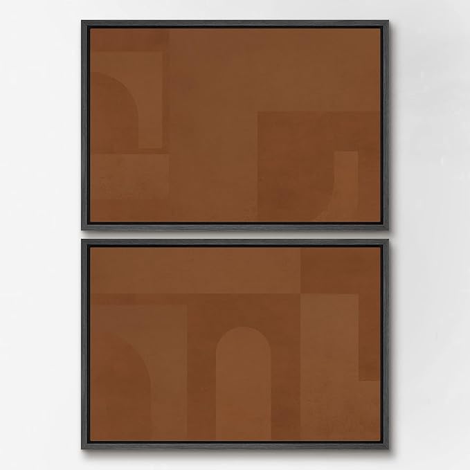 SIGNWIN Framed Canvas Print Wall Art Set Mid-Century Brown Polygon Landscape Abstract Shapes Digital Art Modern Art Decorative Minimalism Vintage for Living Room, Bedroom, Office - 24"x36"x2 Black