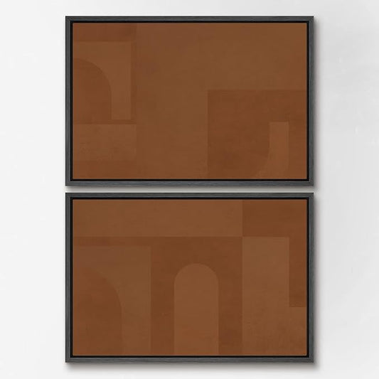 SIGNWIN Framed Canvas Print Wall Art Set Mid-Century Brown Polygon Landscape Abstract Shapes Digital Art Modern Art Decorative Minimalism Vintage for Living Room, Bedroom, Office - 24"x36"x2 Black