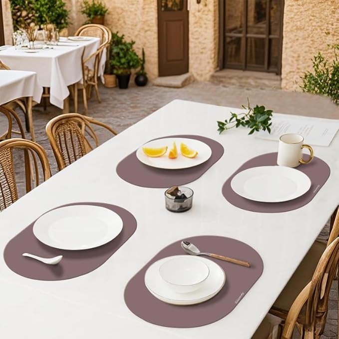 Silicone Placemats, Oval Placemats Set of 4. Heat-Resistant and Easy to Clean Siliconty Mats, Non-Slip Silicone Placemats for Table Protection. (4, Cameo Brown)
