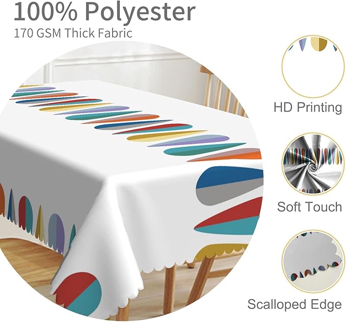 54x70inches Rectangle Tablecloth Mid Century Modern 1950S Abstract 1960S Colors Fashion Fifties Table Cloth Stain Resistant Waterproof Table Cover for Outdoor Party Picnic Kitchen Home Decor