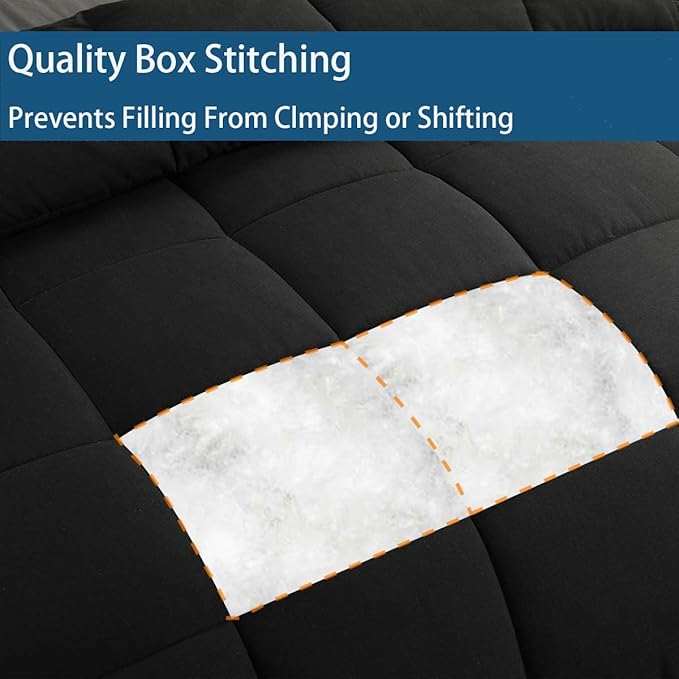 Cozynight Down Alternative Comforter-All Season Oversize King Comforters Duvet Insert with Corner Tabs-Breathable-Box Stitched Reversible Black Comforter 116x98 inches
