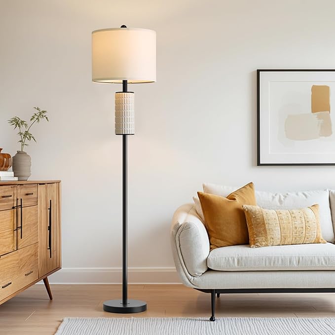 PoKat 64'' Ceramic Floor Lamp for Living Room Bedroom, Modern Standing Lamp with Rotary Switch, Farmhouse Tall Living Room Lamp for Hallway Corner, Home Office, Nursery, Matte Black