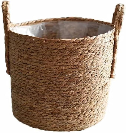 Kerio Seagrass Planter Basket Straw Plant Basket Woven Flower Plant Pot Plant Containers with Plastic Liner for Indoor Plants Laundry Room 13.8Inch