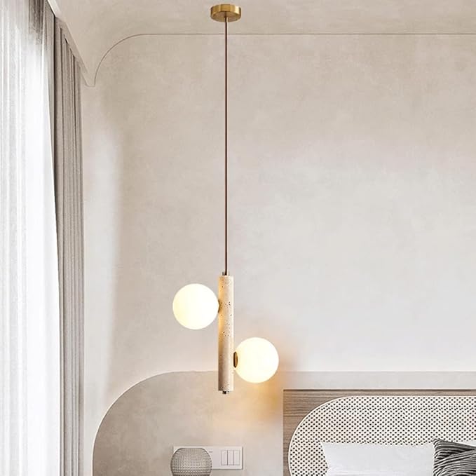 Modern Natural Yellow Cave Stone Pendant with Glass Shade Linear Chandelier, Modern Minimalist 2/3 Light, Suitable for Dining Room, Balcony, Corridor Lighting Stone Lamps