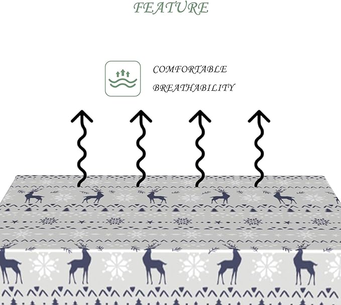 60x120 Inch Xmas Theme Rectangle Tablecloth Navy Gray Reindeer Snowflake Pine Geometric Stripe Table Cloth Washable Durable Table Cover for Kitchen Dining Banquet Ugly Christmas Sweater Party